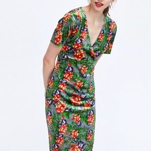 ZARA TRAFALUC Gray Green Orange Velvet Dress | L